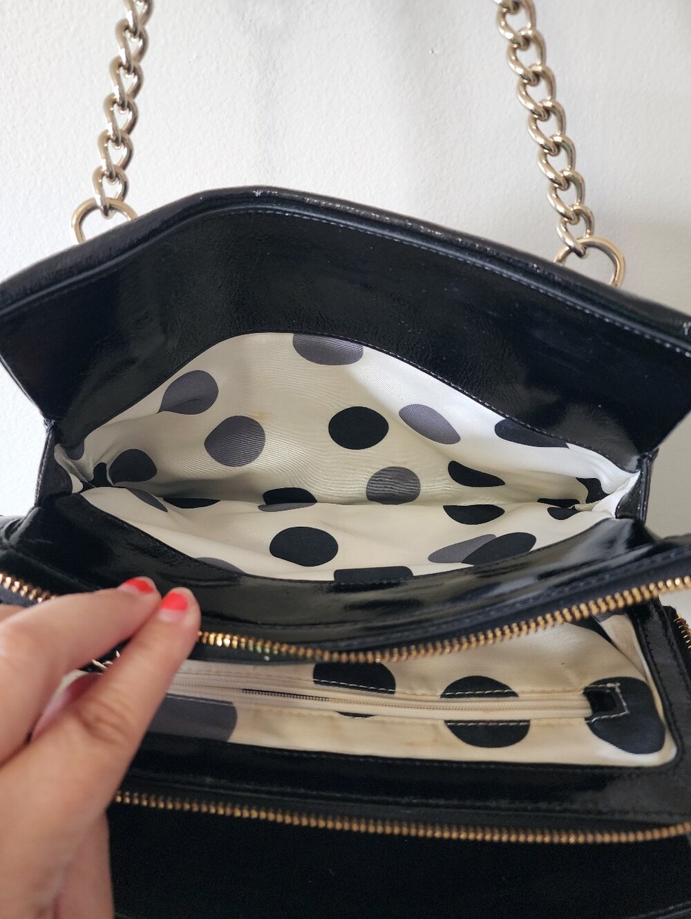 Kate Spade New York Black Patent Leather Chain Shoulder Bag Tote - Picture 8 of 14